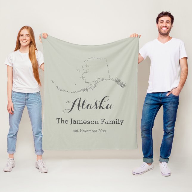 Alaska Staat Karte Kontur Familie personalisiert Fleecedecke (Beispiel)