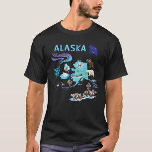 Alaska Staat Karte Sehenswürdigkeiten Symbole groß T-Shirt