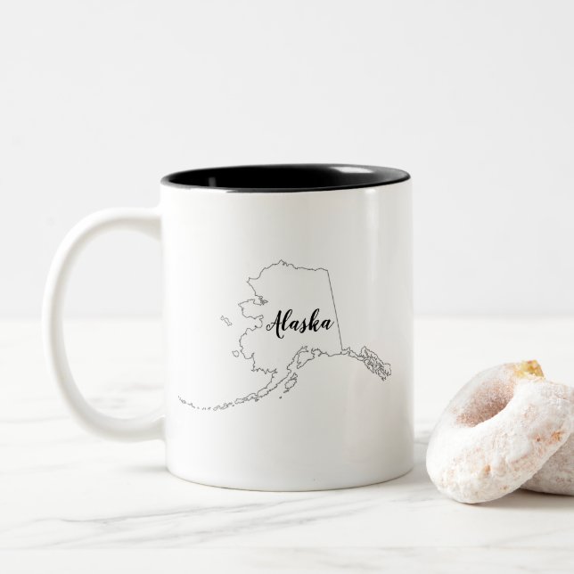 Alaska Staat Karte Wasserfarbe Zwei-Tone-Kaffee-Ta Zweifarbige Tasse (Mit Donut)