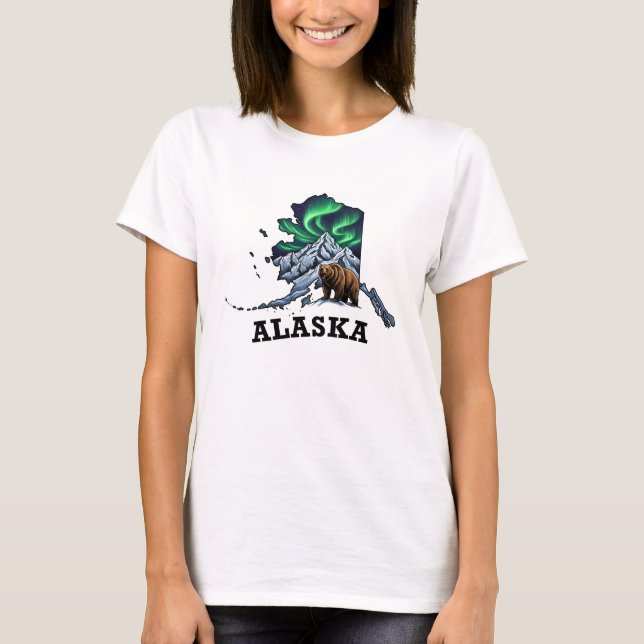 Alaska Staat Tattoo Style Northern Lights, Grizzy T-Shirt (Vorderseite)