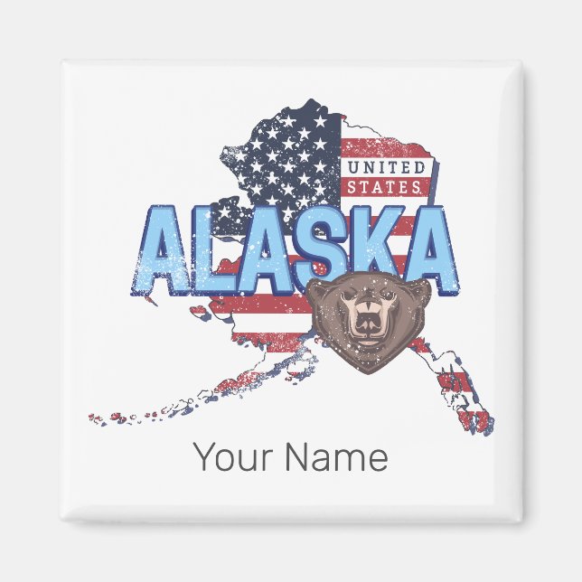 Alaska Staat United Staaten Map Vintag USA Magnet (Vorne)