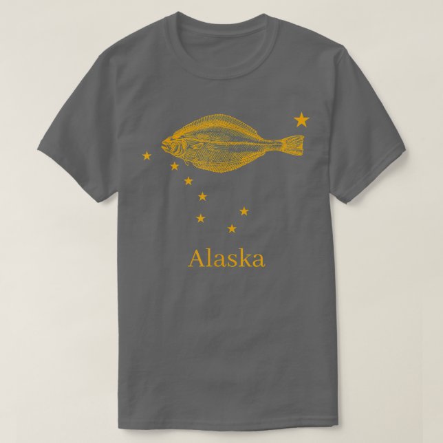 Alaska Staatsflagge Halibut Fischen  T-Shirt (Design vorne)