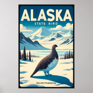 Alaska State Bird - Weiden-Schneehuhn Vintage  Poster