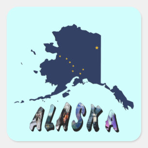 Alaska State Flag Blaue Karte & Gelbe Sterne Reise Quadratischer Aufkleber