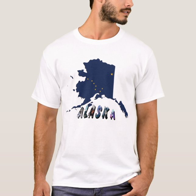 Alaska State Flag Blaue Karte & Gelbe Sterne Reise T-Shirt (Vorderseite)