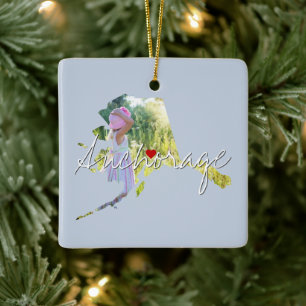 Alaska State Photo insert and town name Keramikornament