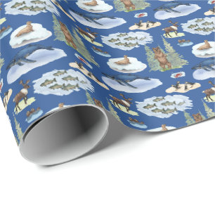 Alaska-Tier-Toile (auf Blau) Geschenkpapier
