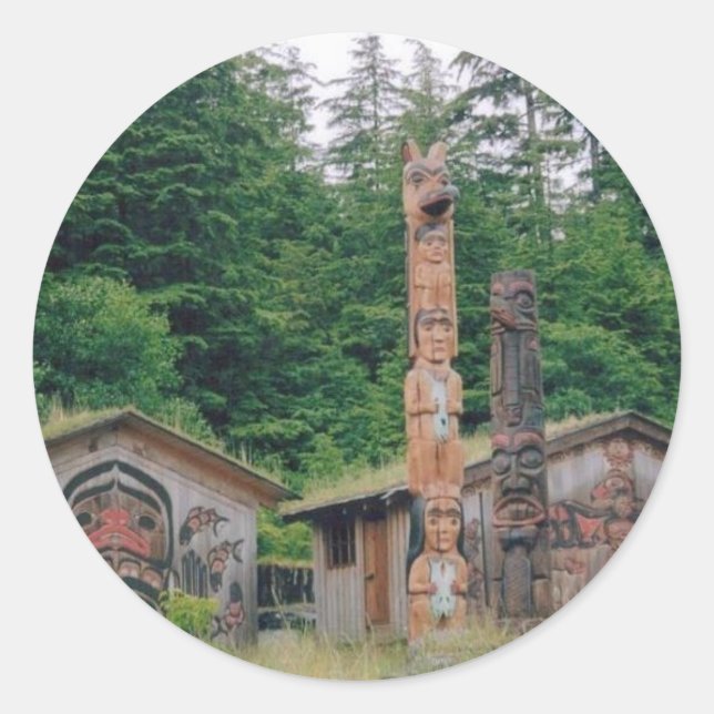 Alaska Totem Poles Runder Aufkleber (Vorderseite)
