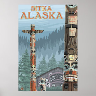 Alaska-Totempfähle - Sitka, Alaska Poster