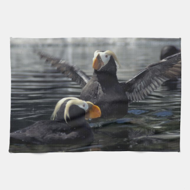 Alaska Tufted Puffins Geschirrtuch (Horizontal)