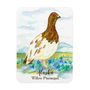 Alaska Tundra Willow Ptarmigan Watercolor Bird Magnet