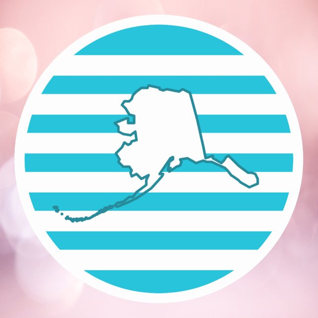 Alaska US Staat Kontur Blue Retro Circle Runder Aufkleber (A sticker featuring the state outline of Alaska on a blue retro circle.)