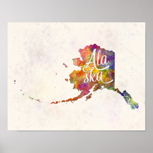 Alaska US State im Watercolor text cut out Poster (Vorne)