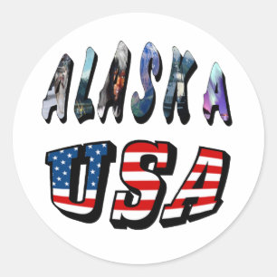 Alaska USA Amerikanische Flagge Reise Bild Zitat T Runder Aufkleber