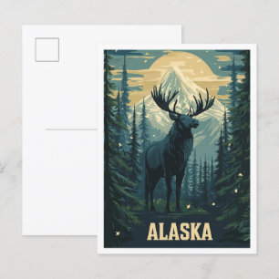 Alaska USA Art Vintag Illustration Travel Postkarte