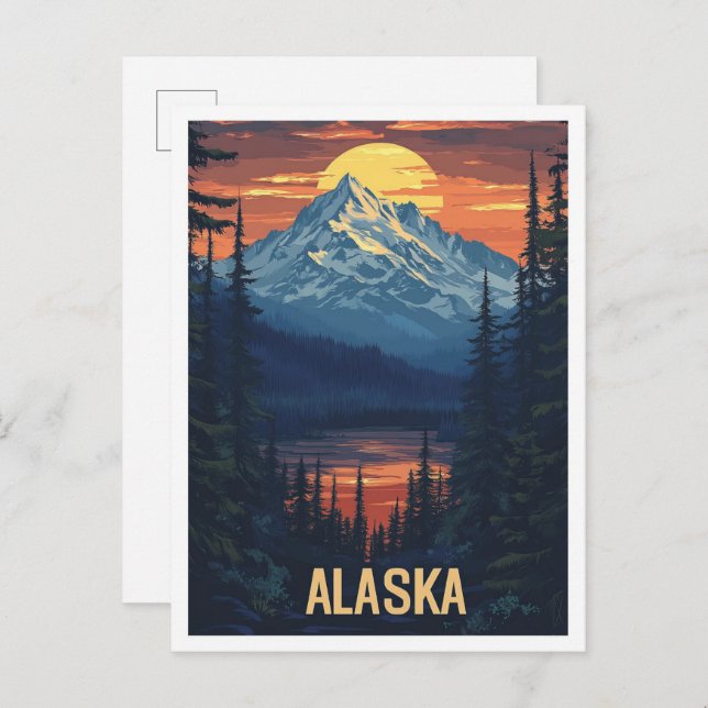 Alaska USA Art Vintage Travel Postkarte (Vorne/Hinten)