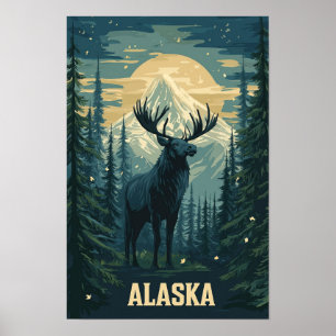 Alaska USA Kunst Vintage Illustration Reise Poster