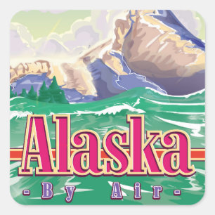 Alaska USA Vintage-Reiseplakat. Quadratischer Aufkleber