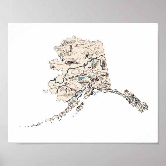 Alaska Vintag Picture Map Staat Chart Poster (Vorne)