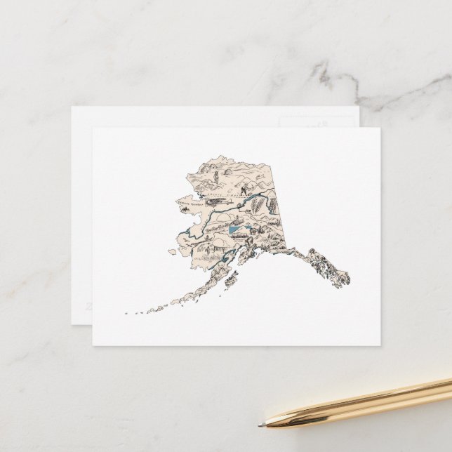 Alaska Vintag Picture Map Staat Chart Postkarte (Vorderseite/Rückseite Beispiel)