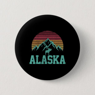 Alaska Vintage-Elch-Outdoor-Natur-Wander-Andenken Button