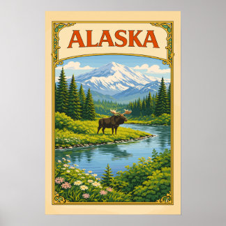 Alaska Vintage Elch Waldland Poster