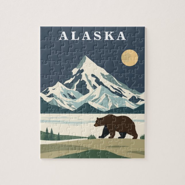Alaska Vintage Travel Grizzly Bear Puzzle (Vertikal)