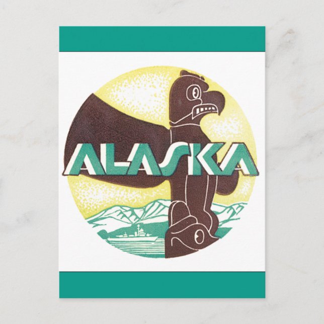 Alaska Vintage Travel Poster Postkarte (Vorderseite)
