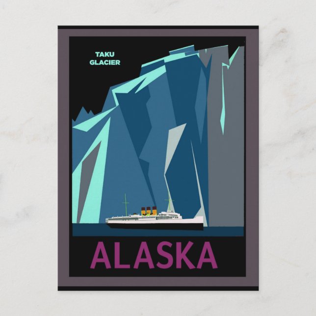 Alaska Vintage Travel Poster Taku Glacier Postkarte (Vorderseite)
