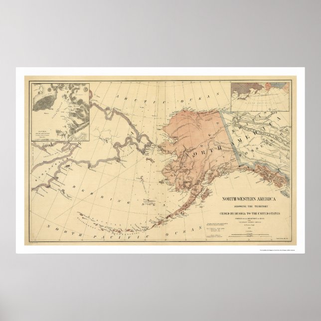 Alaska von Russland Karte 1867 abgegeben Poster (Vorne)
