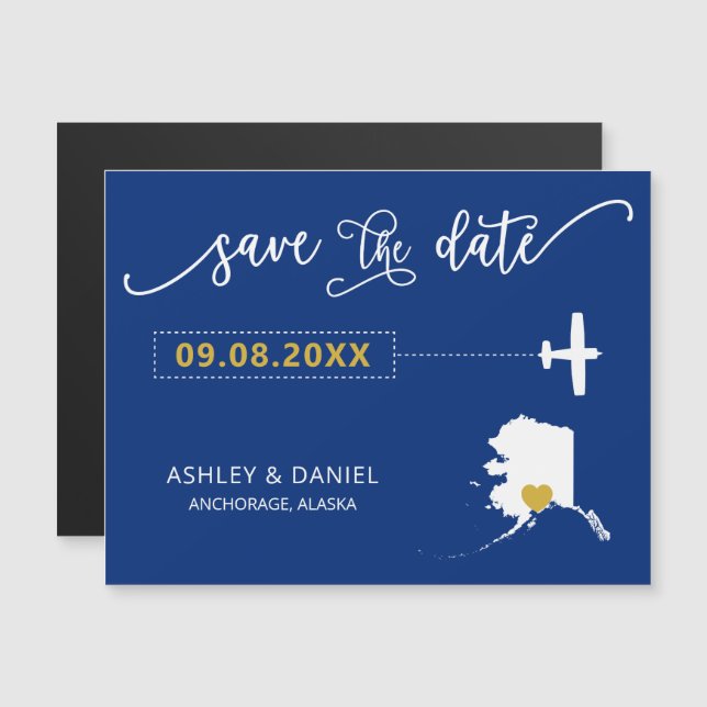 Alaska Wedding Save the Date Card, Map Magneteinladung (Vorne/Hinten)