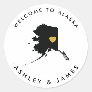 Alaska Wedding Welcome Sticker Tag, Gold & Black
