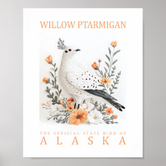 Alaska-Weiden-Schneehuhn Botanisches Vintage-Vogel Poster