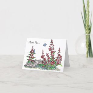 Alaska-Weidenröschen-Blume mit blauem Schmetterlin Dankeskarte