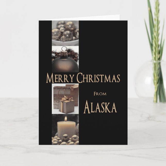 Alaska Weihnachtskarte mit Ornamenten Feiertagskarte (Vorderseite)