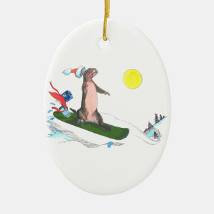 Alaska Whimsical Christmas Wildlife Oval Keramikornament