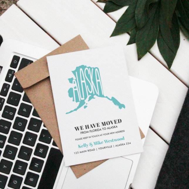 ALASKA Wir haben neue Adresse Neue Zuhause verscho Postkarte (ALASKA MAP THEMED RELOCATION POSTCARD TO ANNOUNCE TO FAMILY AND FRIENDS WHERE YOUR NEW HOUSE IS)