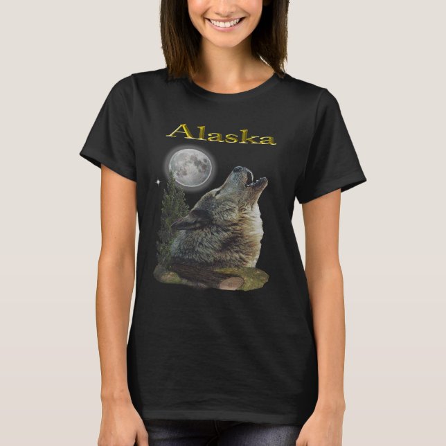 Alaska Wolf und Mond T-Shirt (Vorderseite)