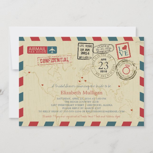 Alaska World Traveller Airmail | Brautparty Einladung (Vorderseite)