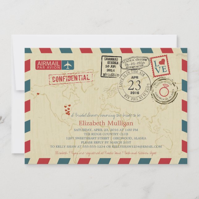 Alaska World Traveller Airmail | Brautparty Einladung (Vorderseite)