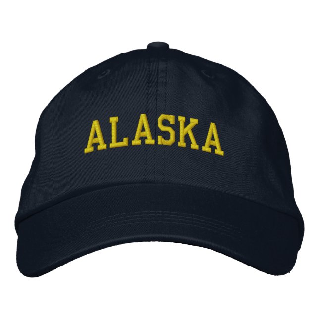 ALASKA Yellow Gold auf Navy Blue Bestickte Baseballkappe (Vorderseite)