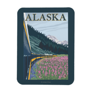 AlaskaBahn und Feuerweed Vintage Travel Magnet