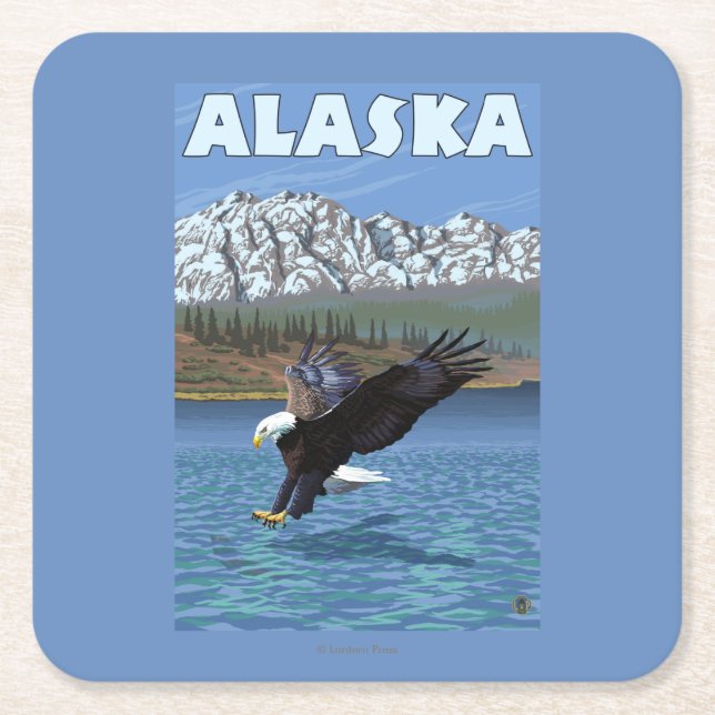 AlaskaBald Adler-Vintages Reise-Plakat Rechteckiger Pappuntersetzer (Vorderseite)