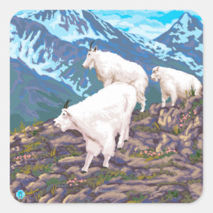 AlaskaBergziegen Vintage Travel Poster Quadratischer Aufkleber