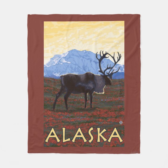 AlaskaCaribou Vintages Reise-Plakat Fleecedecke (Vorderseite)