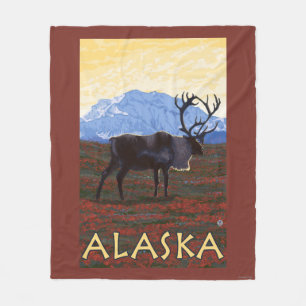 AlaskaCaribou Vintages Reise-Plakat Fleecedecke