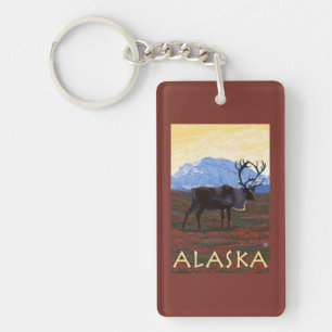 AlaskaCaribou Vintages Reise-Plakat Schlüsselanhänger