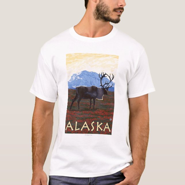 AlaskaCaribou Vintages Reise-Plakat T-Shirt (Vorderseite)