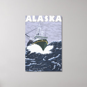 AlaskaCrab Boat Vintage Travel Poster Leinwanddruck