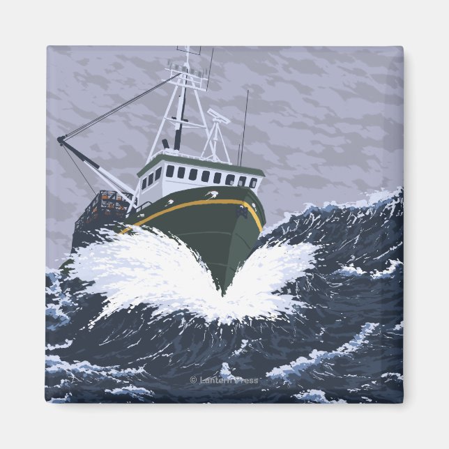 AlaskaCrab Boat Vintage Travel Poster Magnet (Vorne)